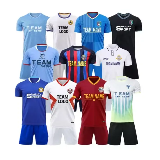 Custom soccer jerseys wholesale with team logo, name, number, and color options